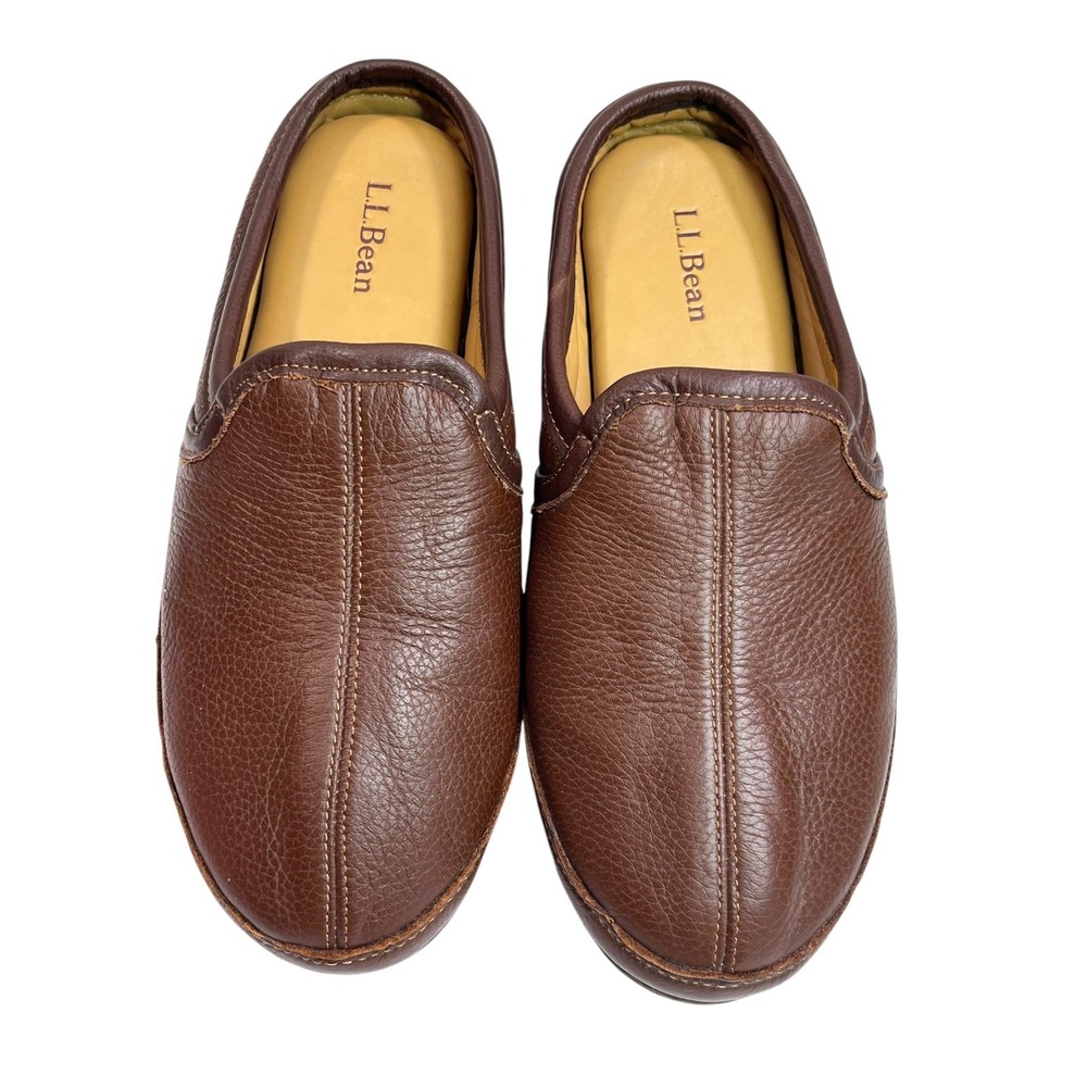 LL BEAN Mens Elkhide Leather Scuff Mule Slippers Indoor Outdoor Padded Size 9M - Picture 9 of 16